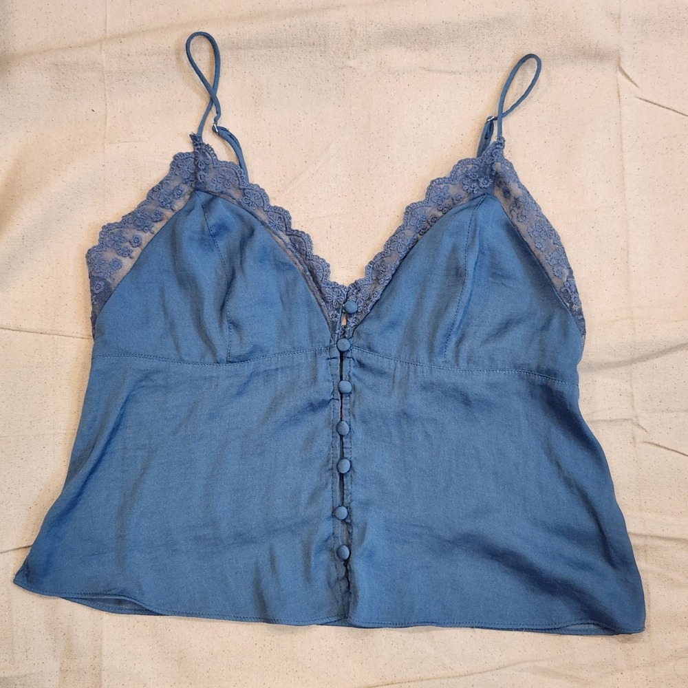 Urban Outfitters Blue Tencel Button-Front Camisole Top M Medium Cottagecore Crop